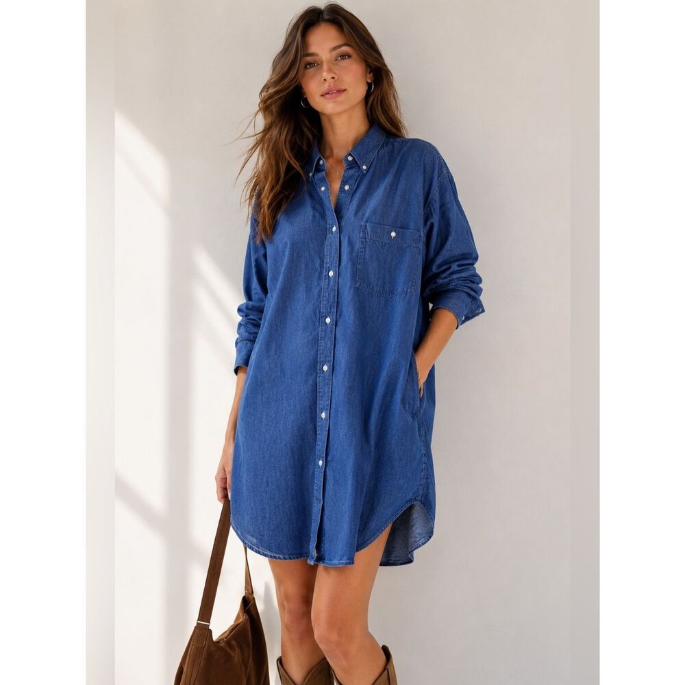 RedHead Women’s Denim Cotton Shirt Dress Long Sleeve Blue Size XL1
